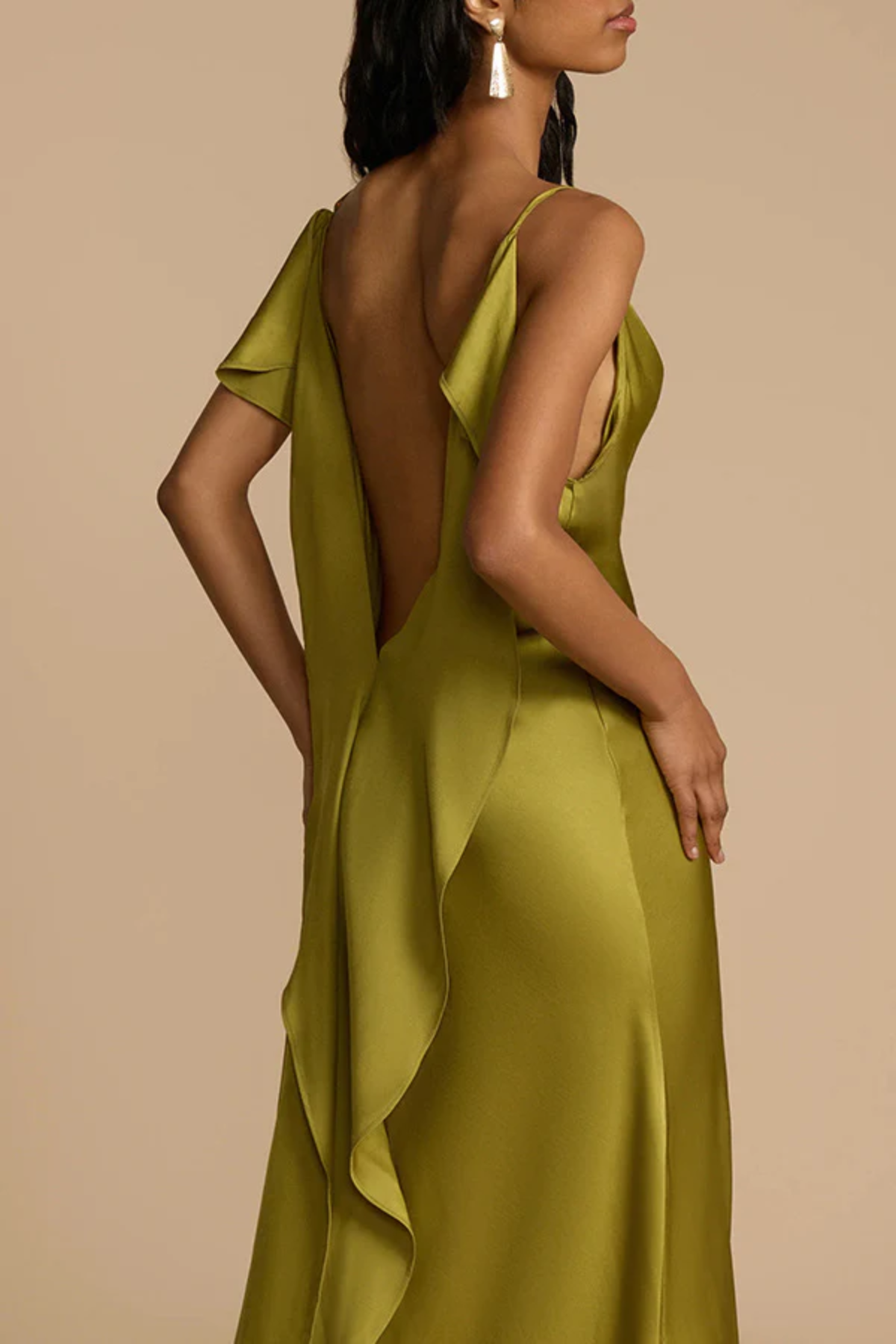 Cowl Neck Ruffle Split Maxi Dress