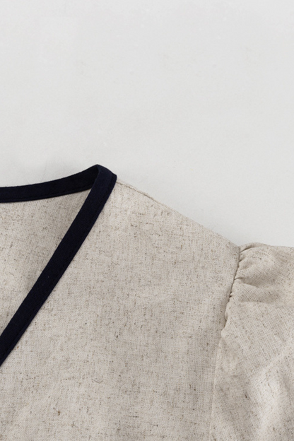 Linen Contrast Ruffle Sleeve Split Dress