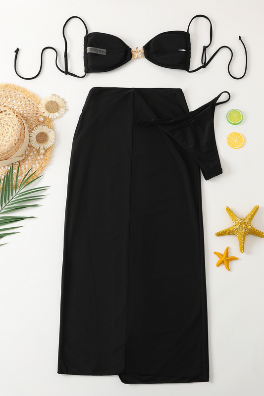 Tie Slit Long Skirt Bikini Set