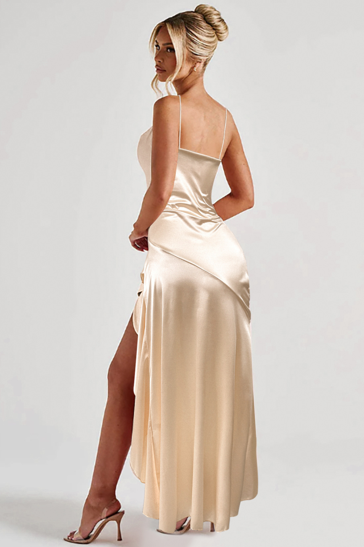 Asymmetric Ruffle Split Maxi Dress