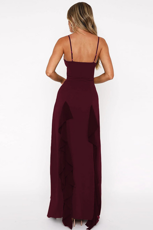 Long Ruffle Slit Dress