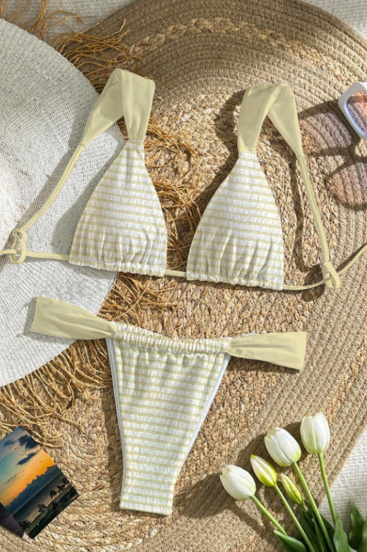 Striped Lace-Up Swim Set