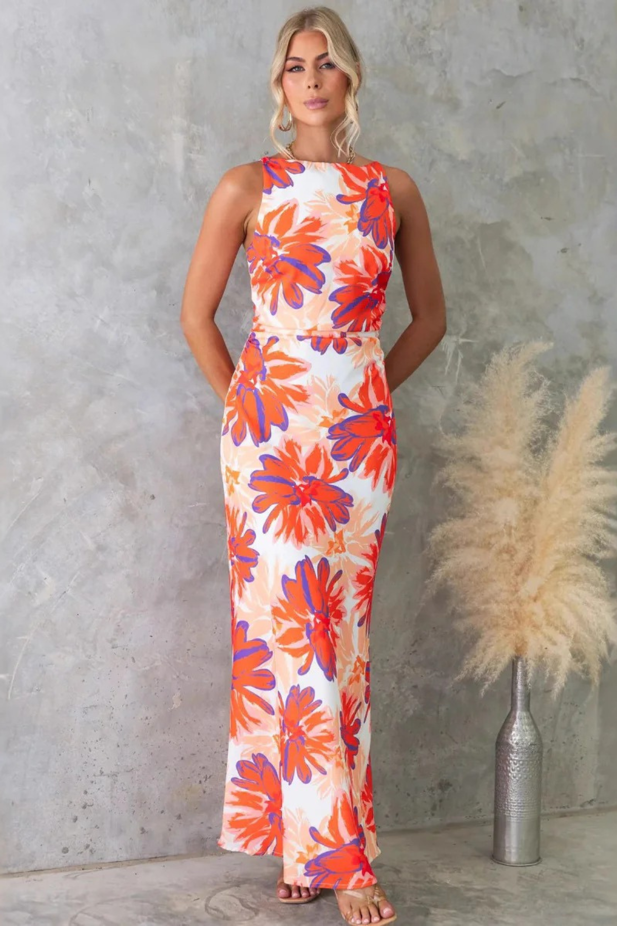 Printed Backless Tie-Detail Maxi Dress