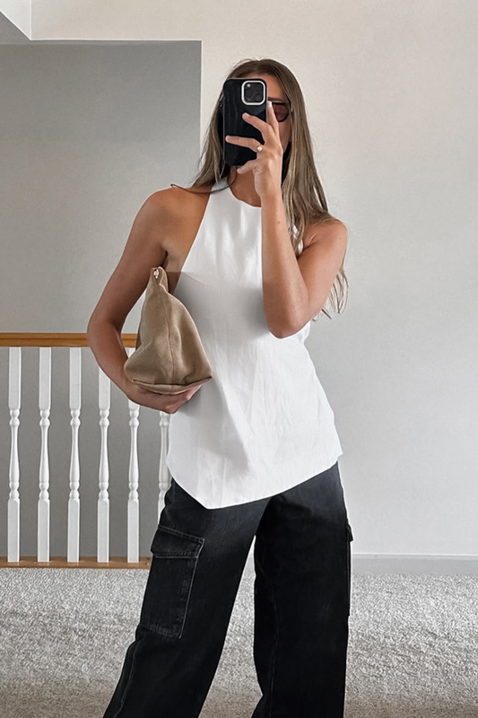 Asymmetric Tie Backless Halter Tank