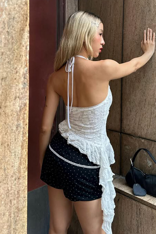 Ruffle Lace Halter Tank