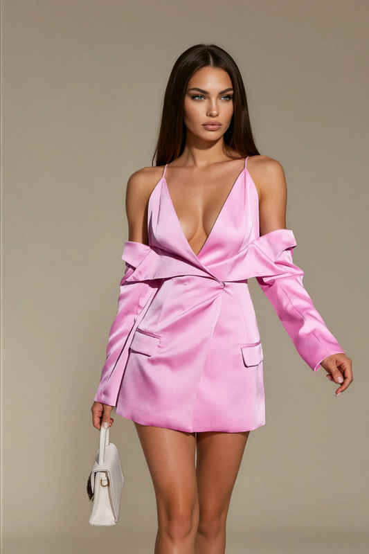 Plunge Draped Satin Blazer