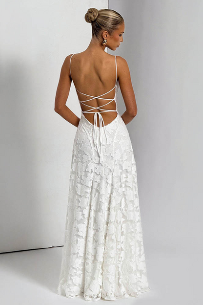 Lace-Up Ruched Backless Maxi Dress