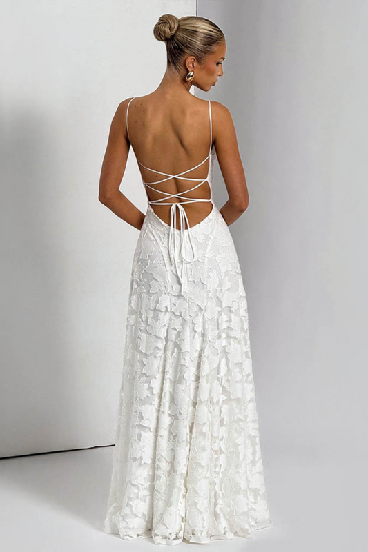 Lace-Up Ruched Backless Maxi Dress
