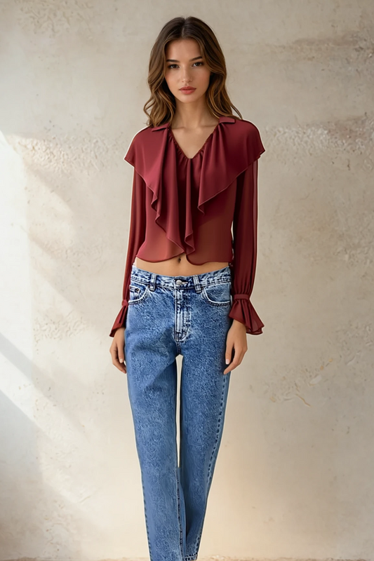 Elegant Ruffle V-Neck Blouse