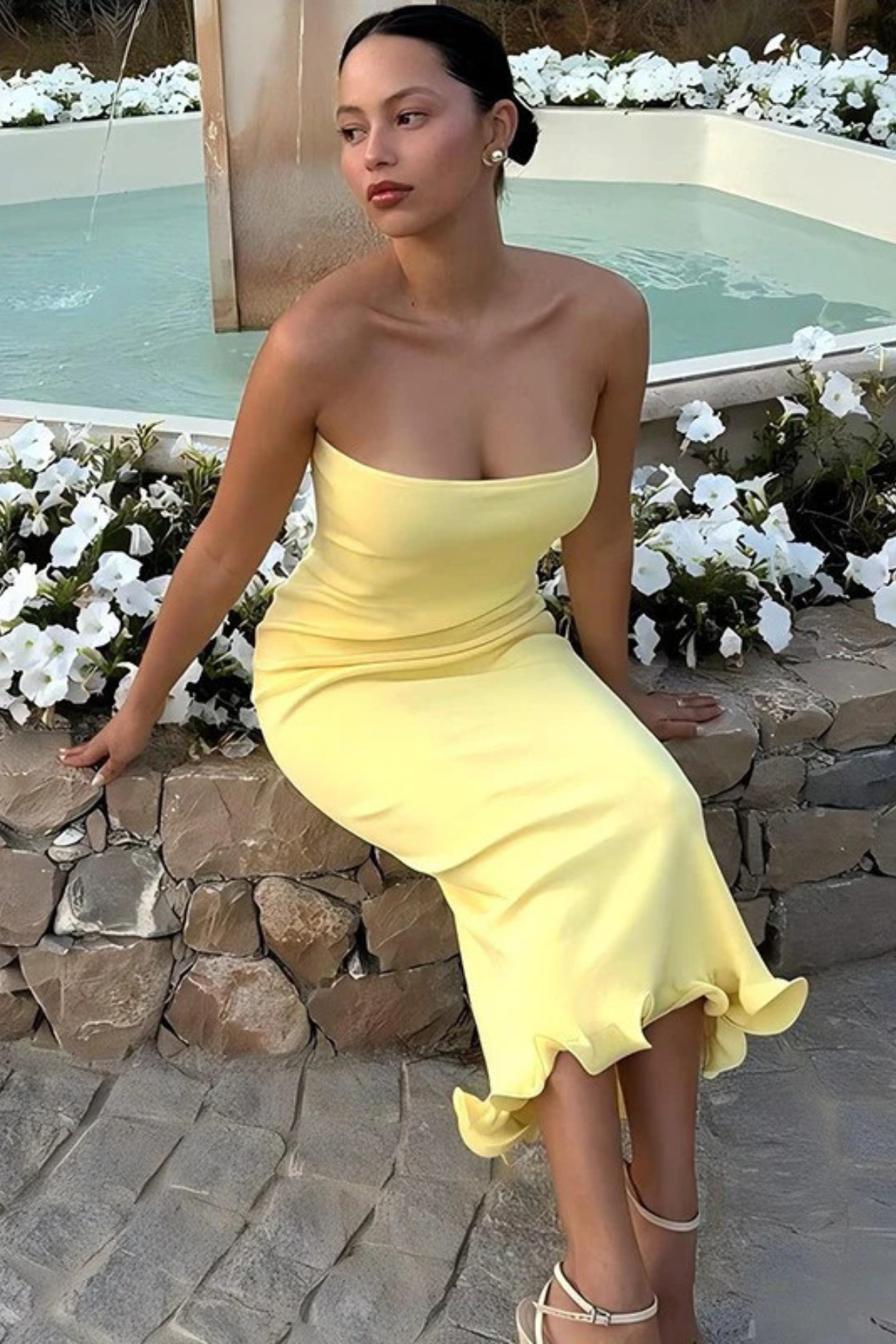 Strapless Ruffle Maxi Bodycon Dress