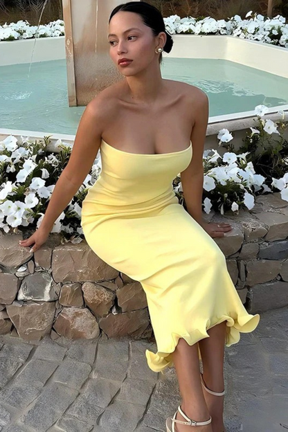Strapless Ruffle Maxi Bodycon Dress