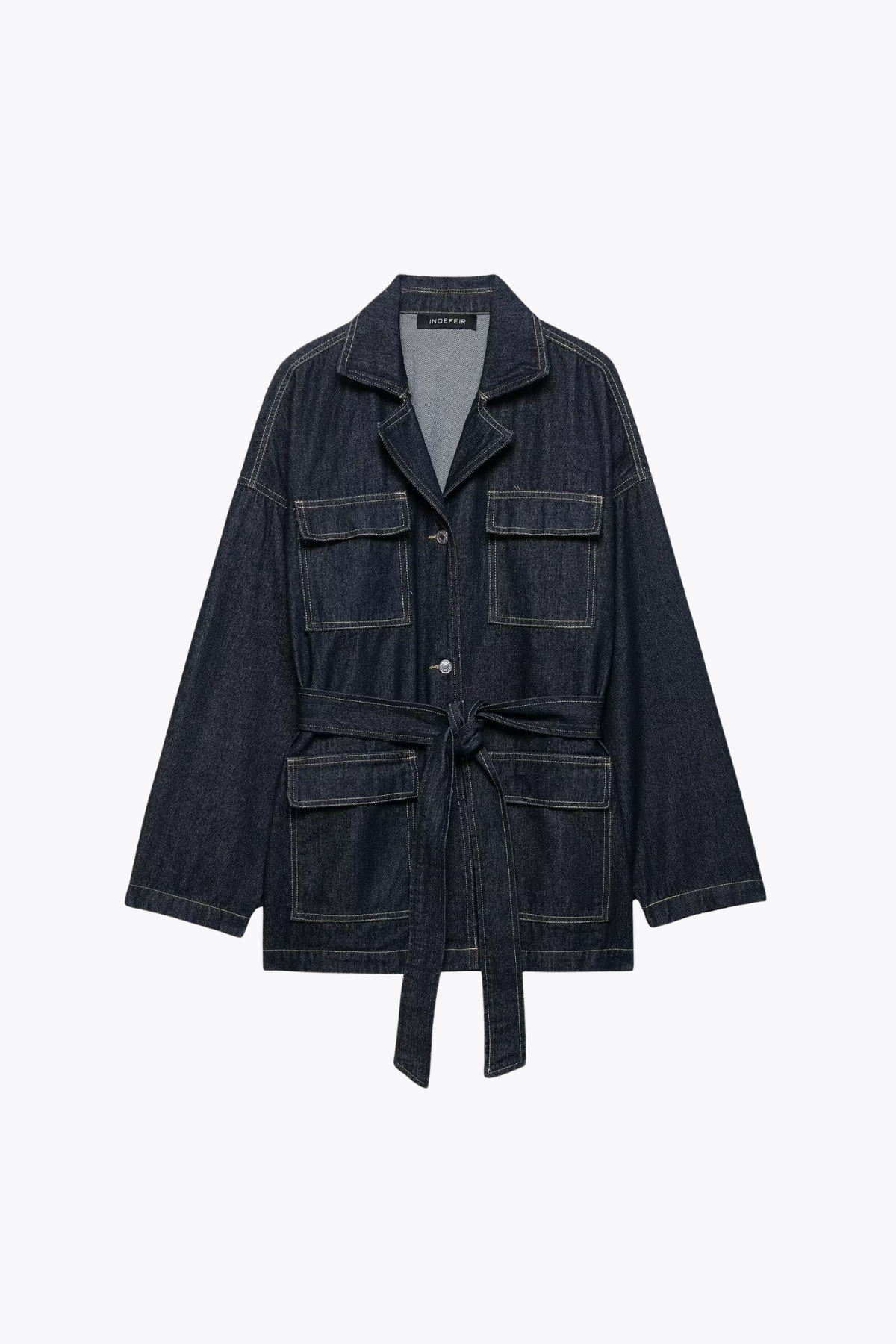 Belted Long Denim Jacket