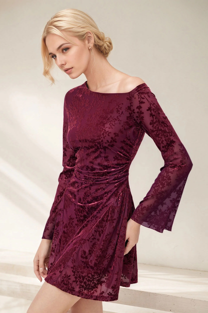Floral Lace Ruched A-Line Dress