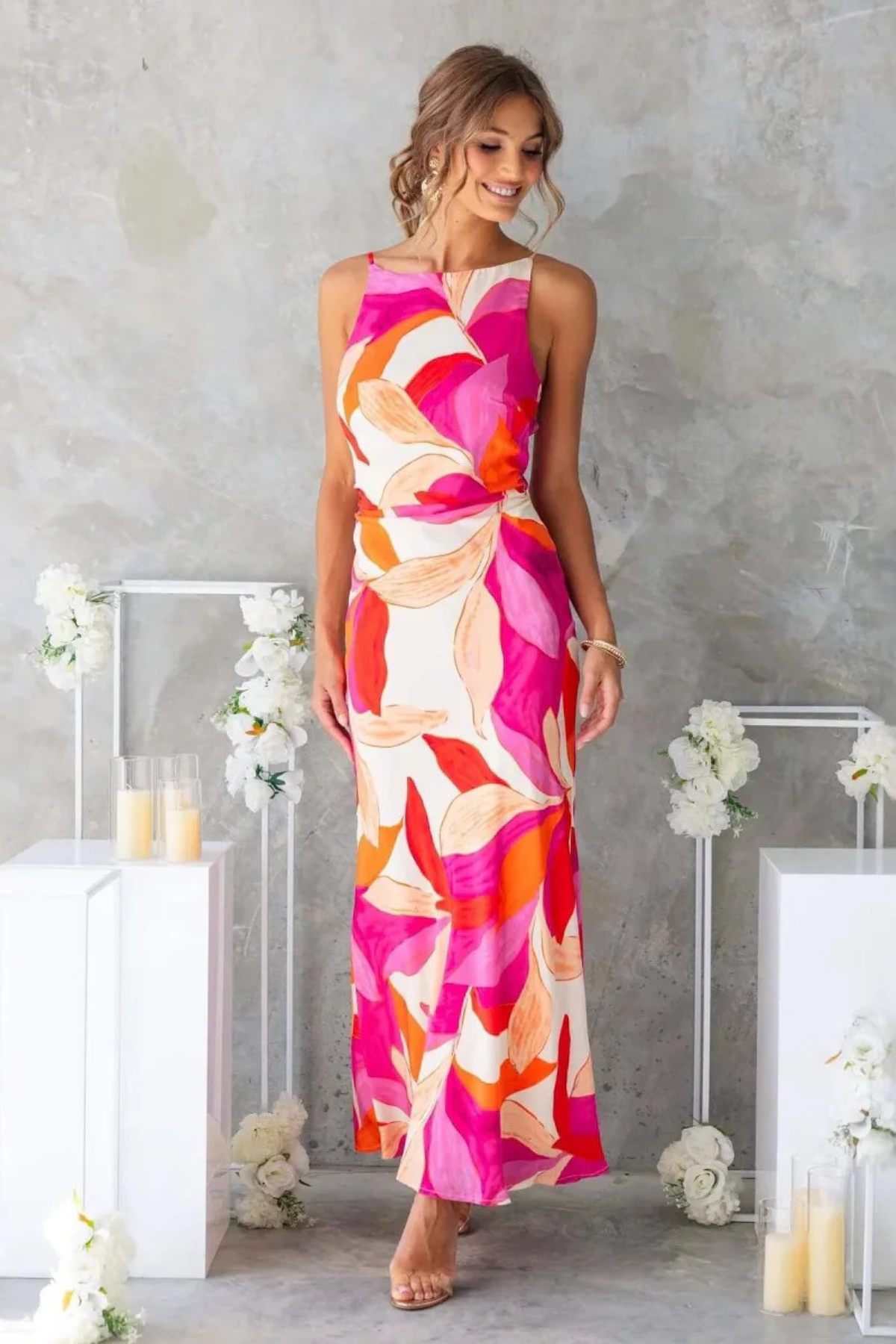 Printed Backless Tie-Detail Maxi Dress