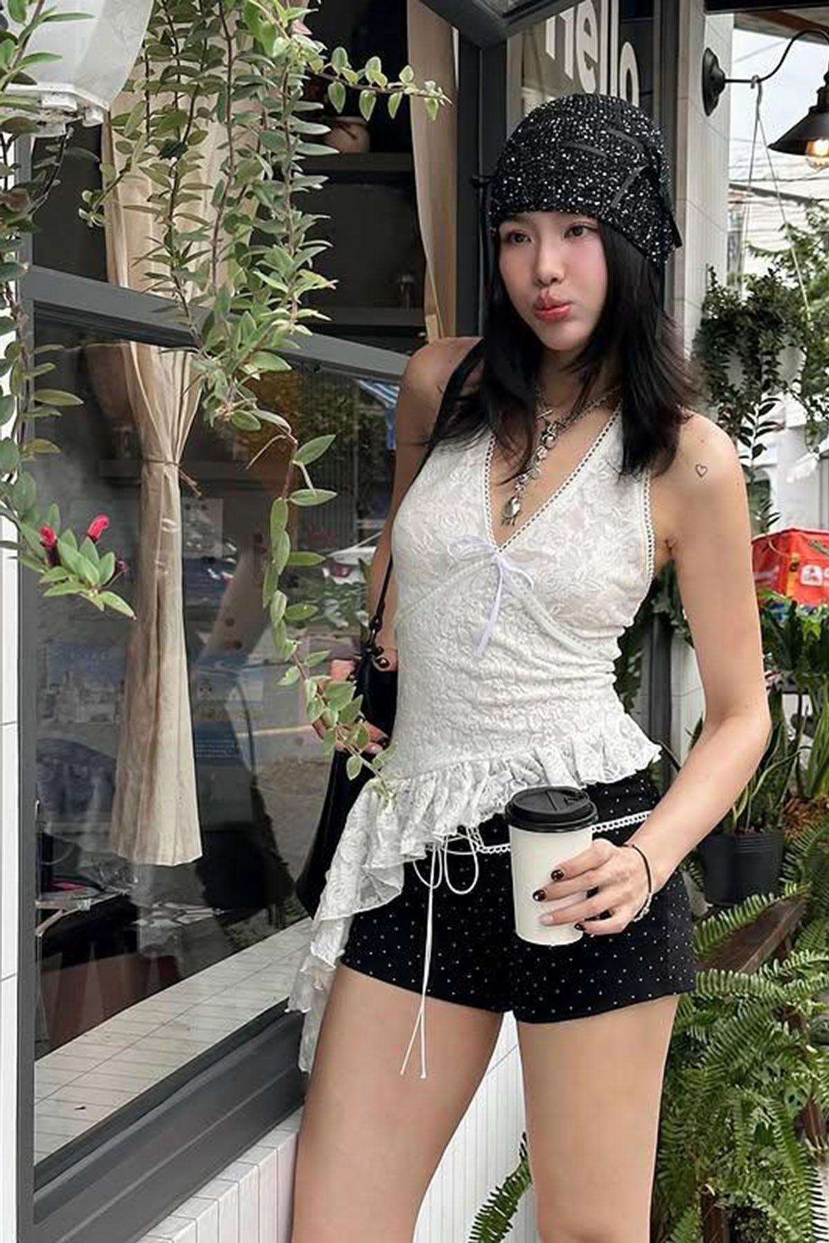 Ruffle Lace Halter Tank