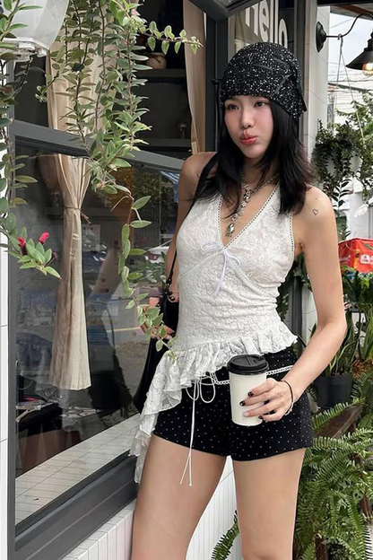 Ruffle Lace Halter Tank