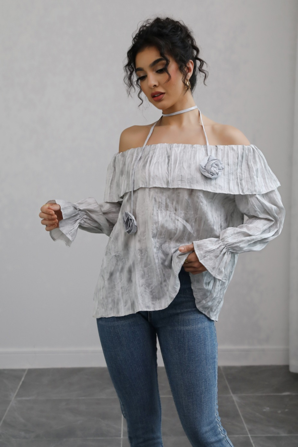 Off-Shoulder 3D Tie Blouse