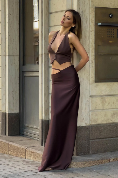 Asymmetric Cutout Maxi Pencil Skirt