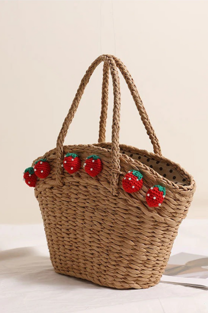 Cute Strawberry Portable Vegetable Basket Straw Bag
