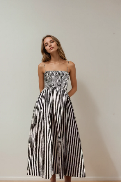 Striped Smocked Midi Cami Dress