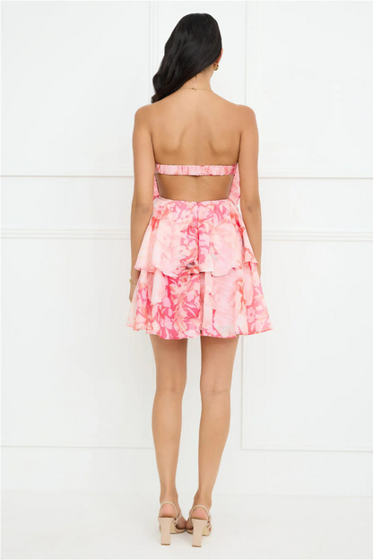 Strapless Tiered Floral Mini Dress