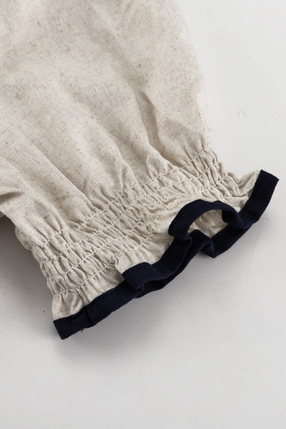 Linen Contrast Ruffle Sleeve Split Dress