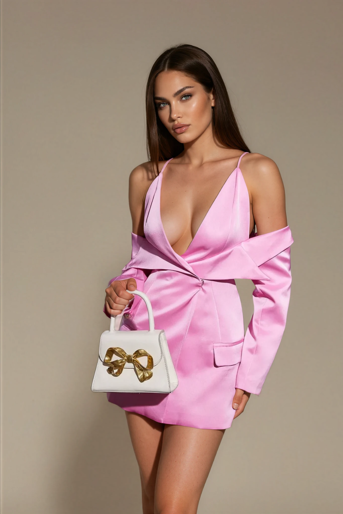 Plunge Draped Satin Blazer
