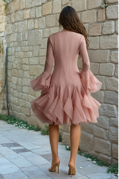 Long Sleeve Flared Hem Midi Dress