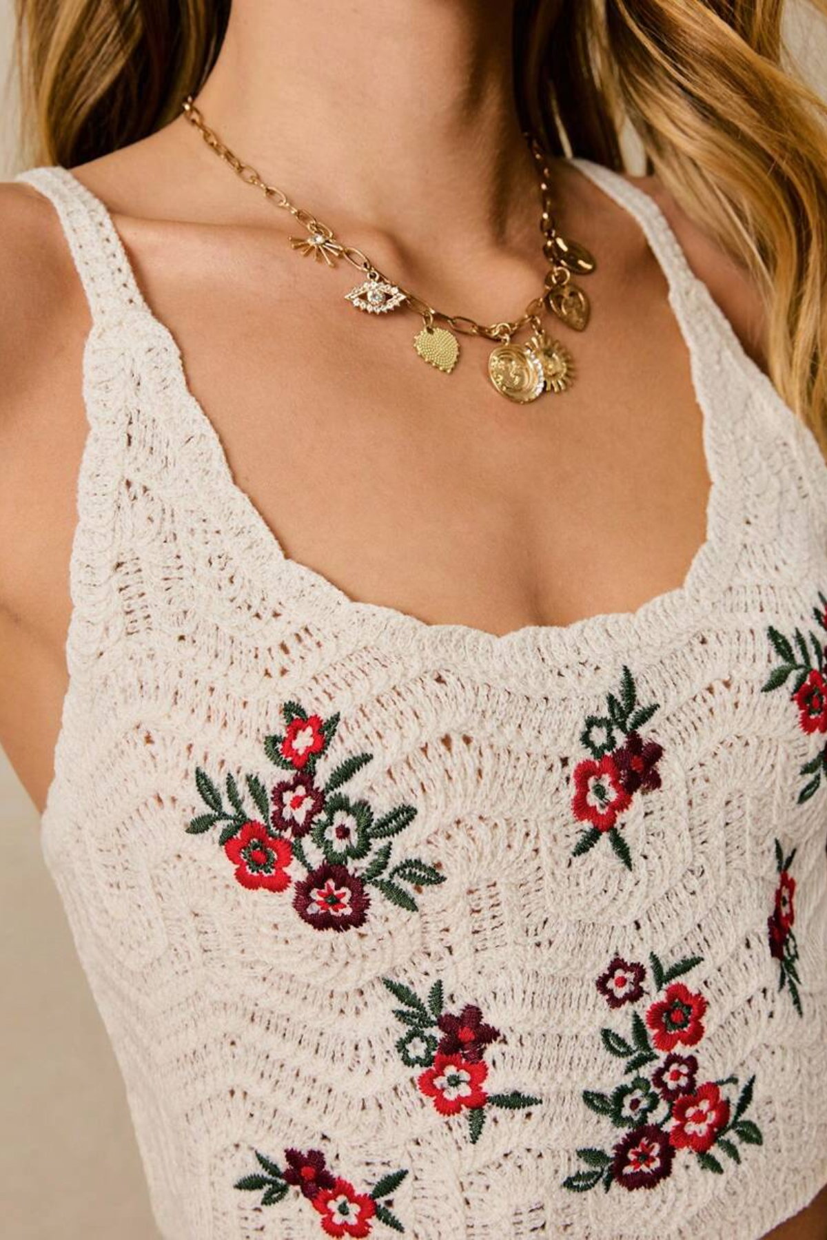 Embroidered Floral Spaghetti Strap Camis