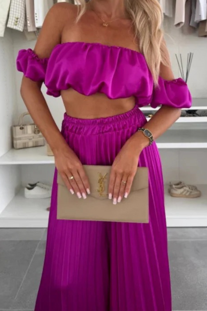Off-Shoulder Fold Detail Crop Top & Pant Set