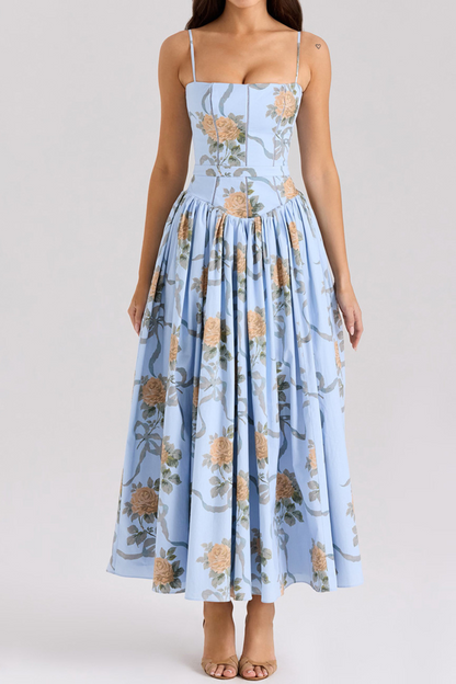 Floral Print Cinch Waist Maxi Dress