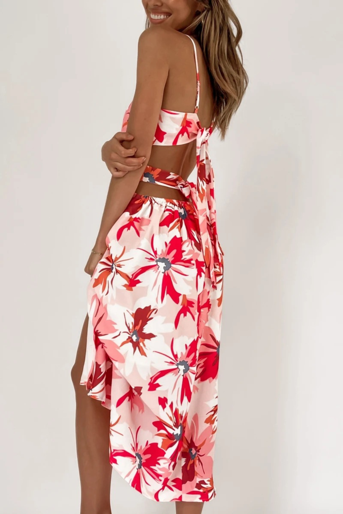 Printed Midi Tie-Waist Dress