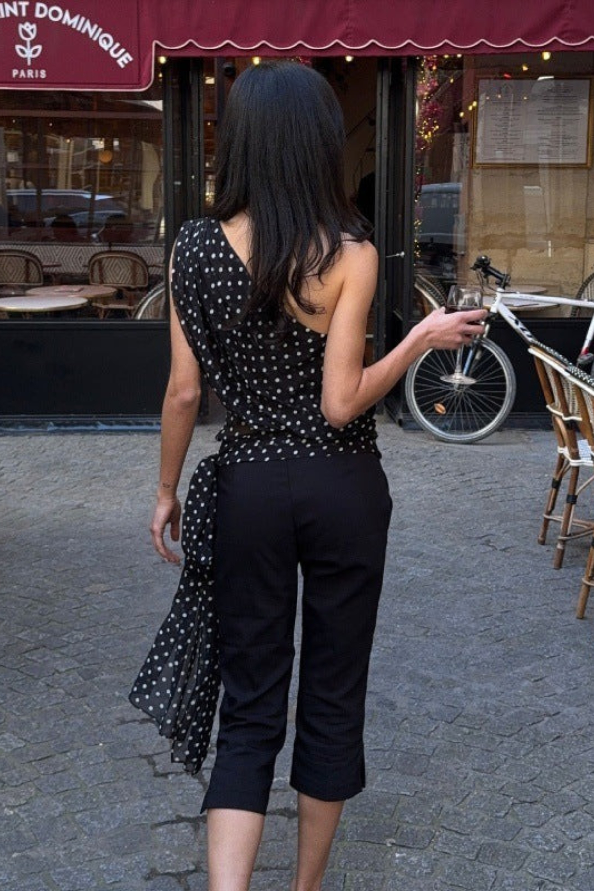 Polka Dot One-Shoulder Lace Tank