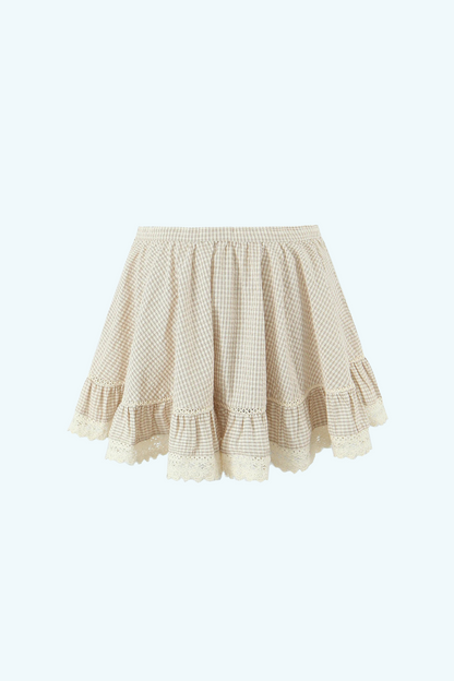 Elegant Gingham Ruffle Embroidery Bottom