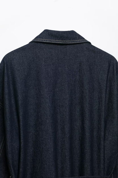 Belted Long Denim Jacket