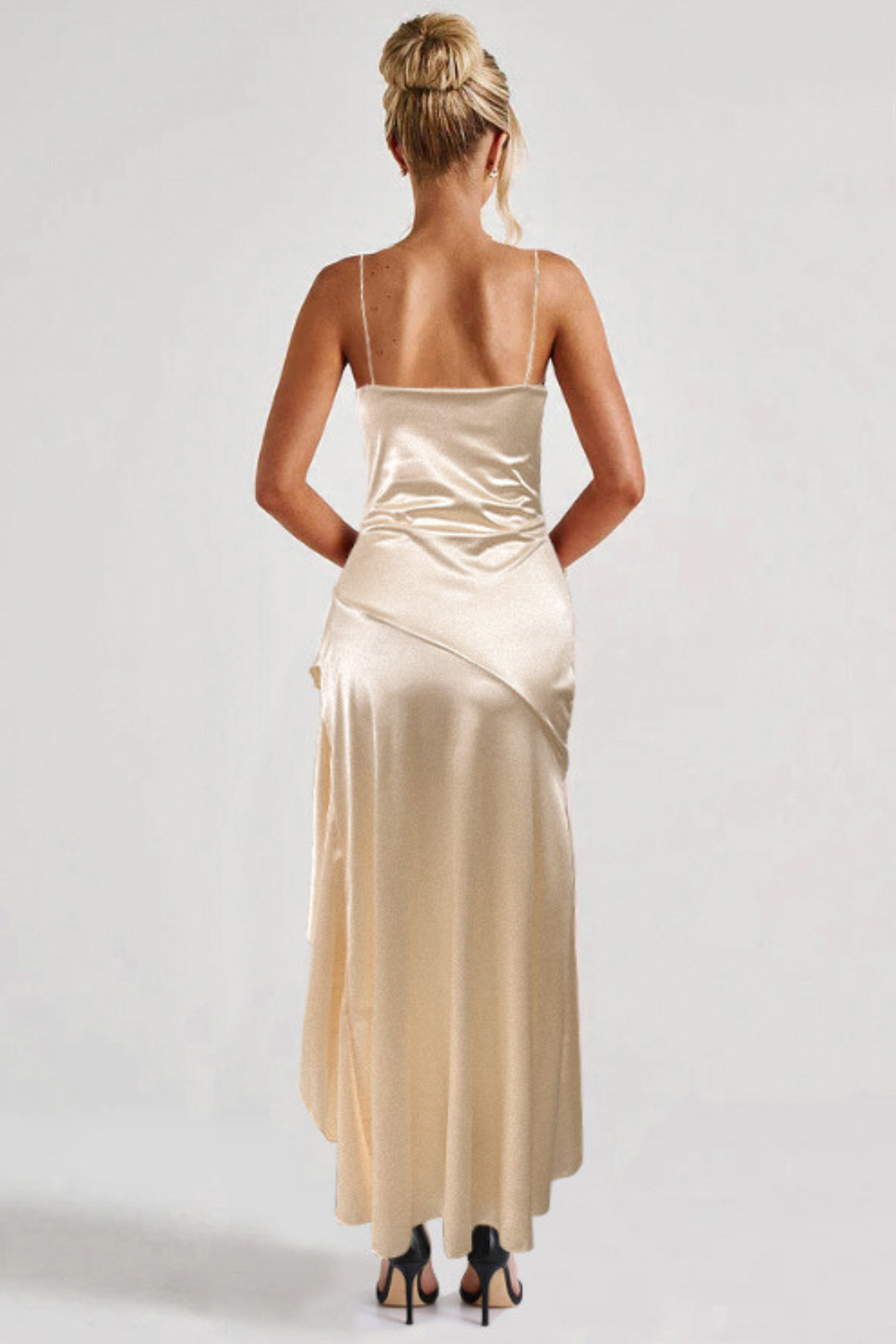 Asymmetric Ruffle Split Maxi Dress