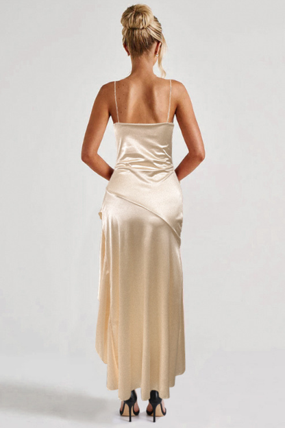 Asymmetric Ruffle Split Maxi Dress