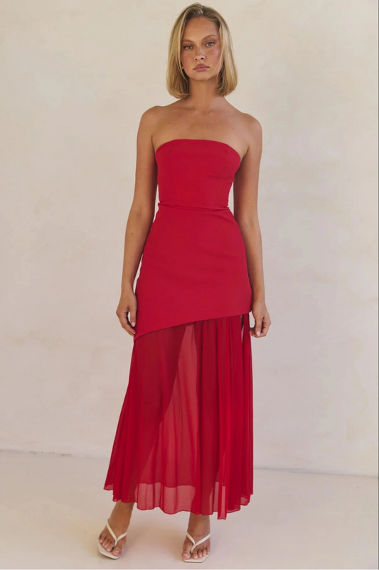 Strapless Color Block Maxi Dress