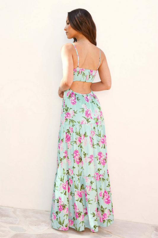 Floral Sweetheart Cutout Maxi Dress