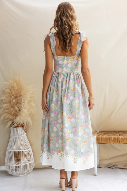 Floral Ruched Spaghetti Strap Maxi Dress