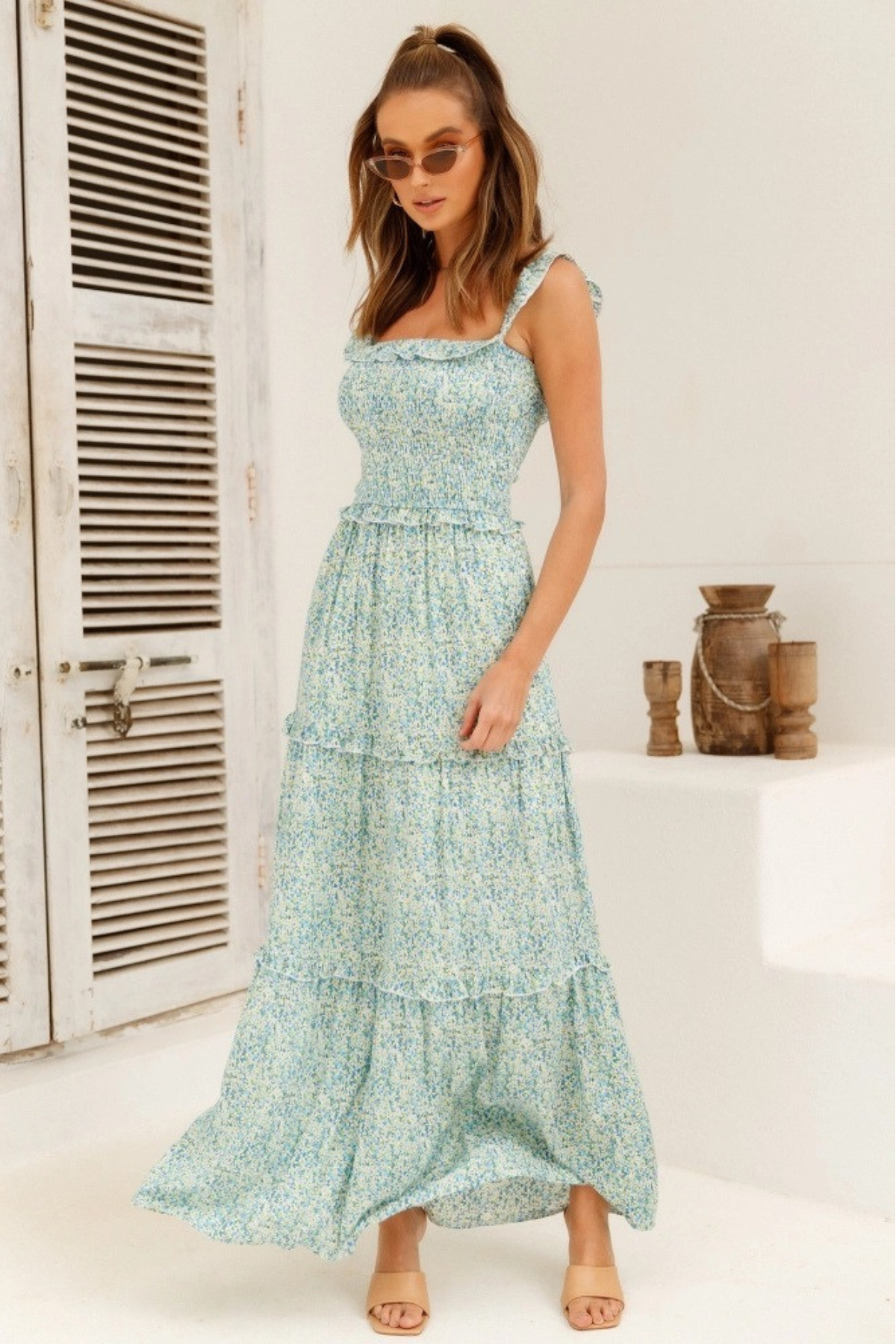 Smocked Ruffle Maxi Dress