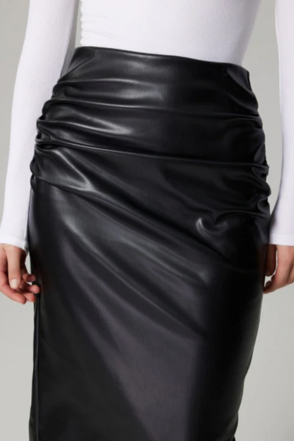 Faux Leather Slit Pencil Dress