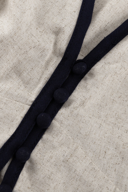 Linen Contrast Ruffle Sleeve Split Dress