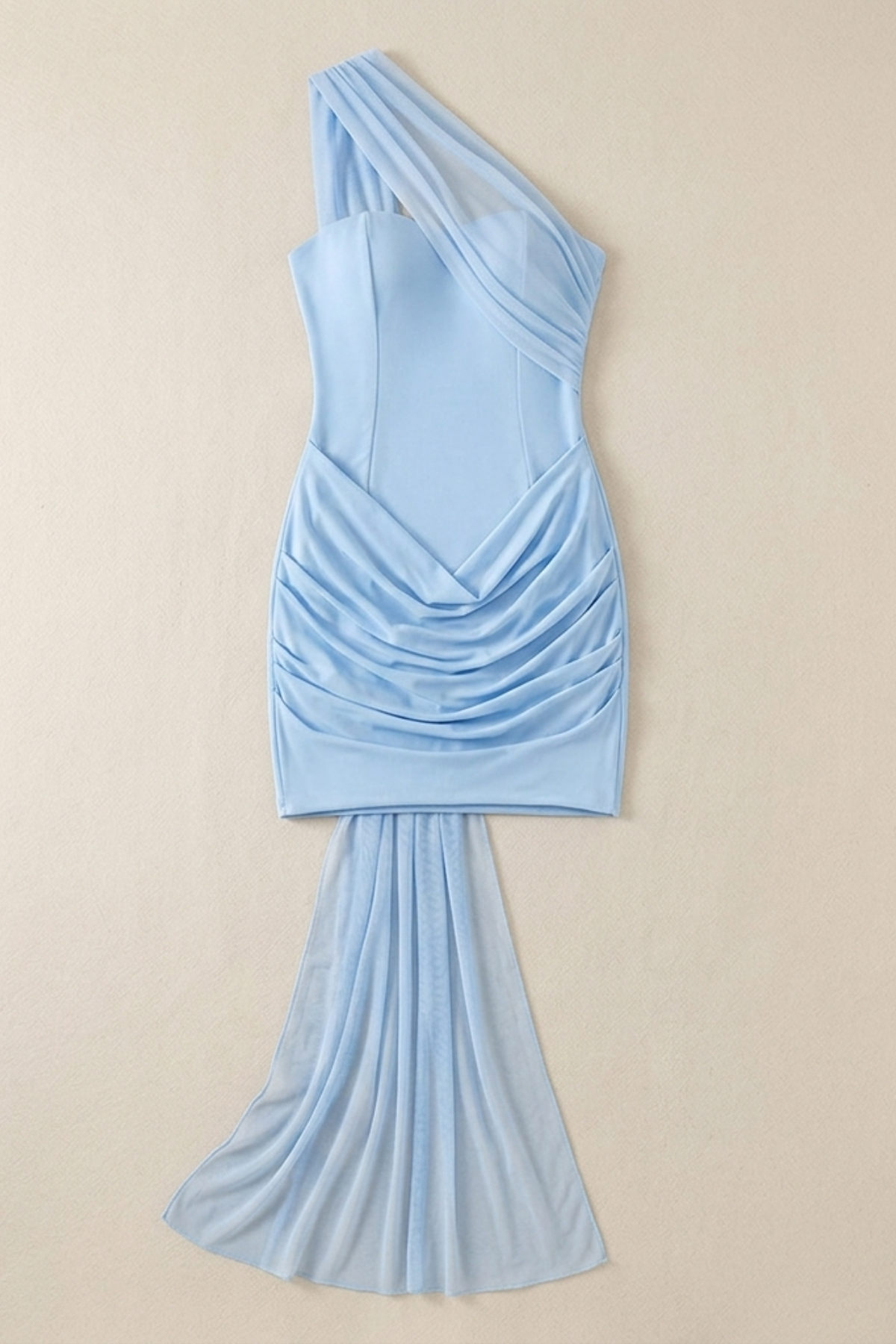 Ribbon Pleated Tube Mini Dress