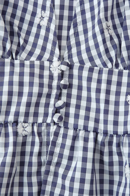 Embroidered Check V-Neck Blouse