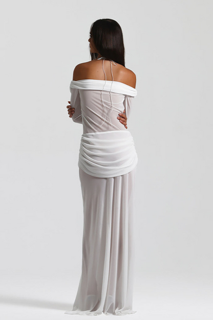 Twisted Chiffon Off-Shoulder Maxi Dress
