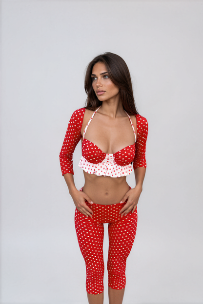 Retro Polka Dot Three-Piece Capri Set