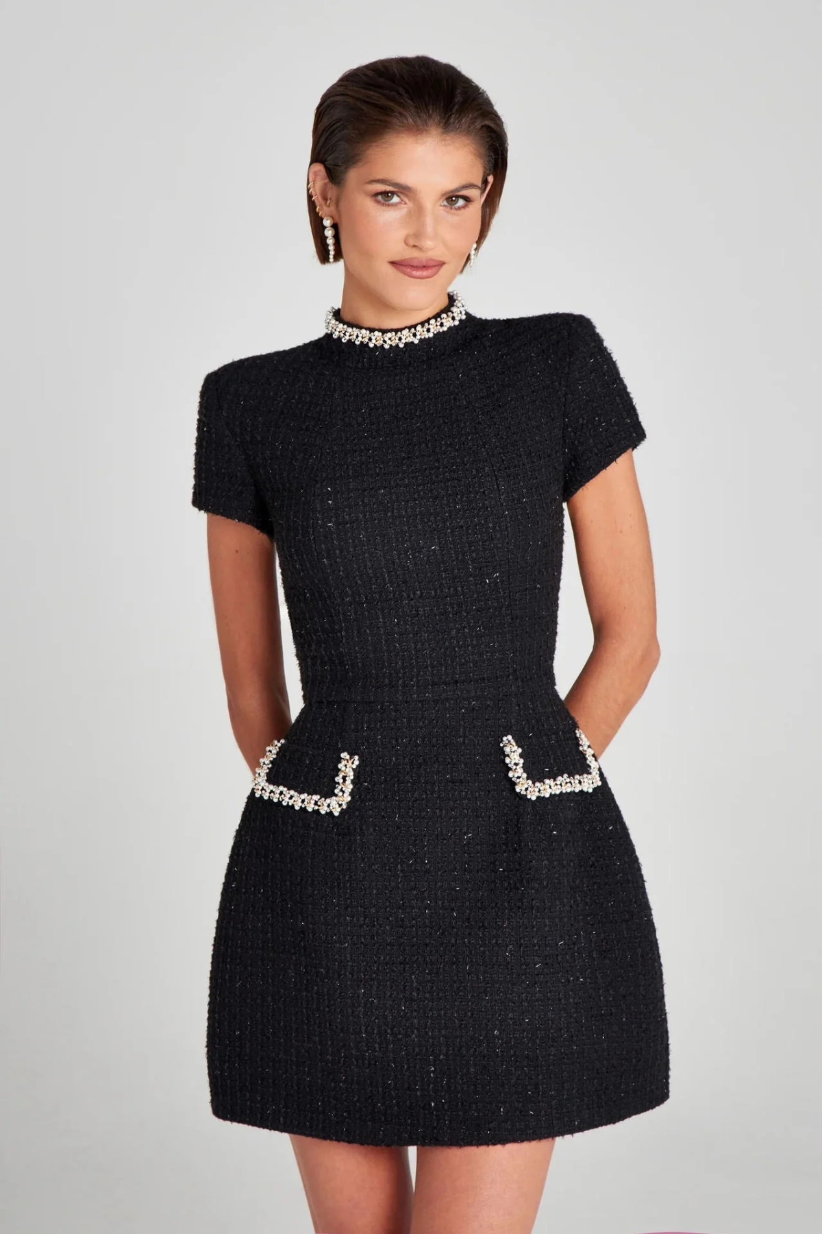Tweed Beaded A-Line Dress
