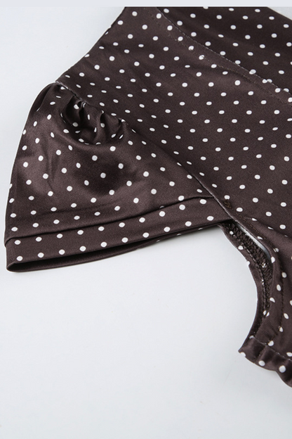 Polka Dot Ruched Tie Neck Blouse