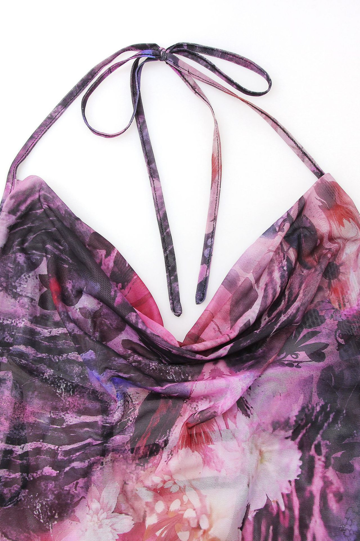 Floral Mesh Halter Backless Maxi Dress